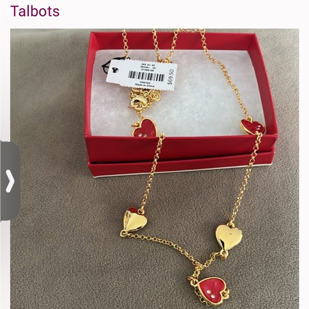 Talbots ~ NWOT Gold &Red Heart ❤️ Necklace with CZ Detail